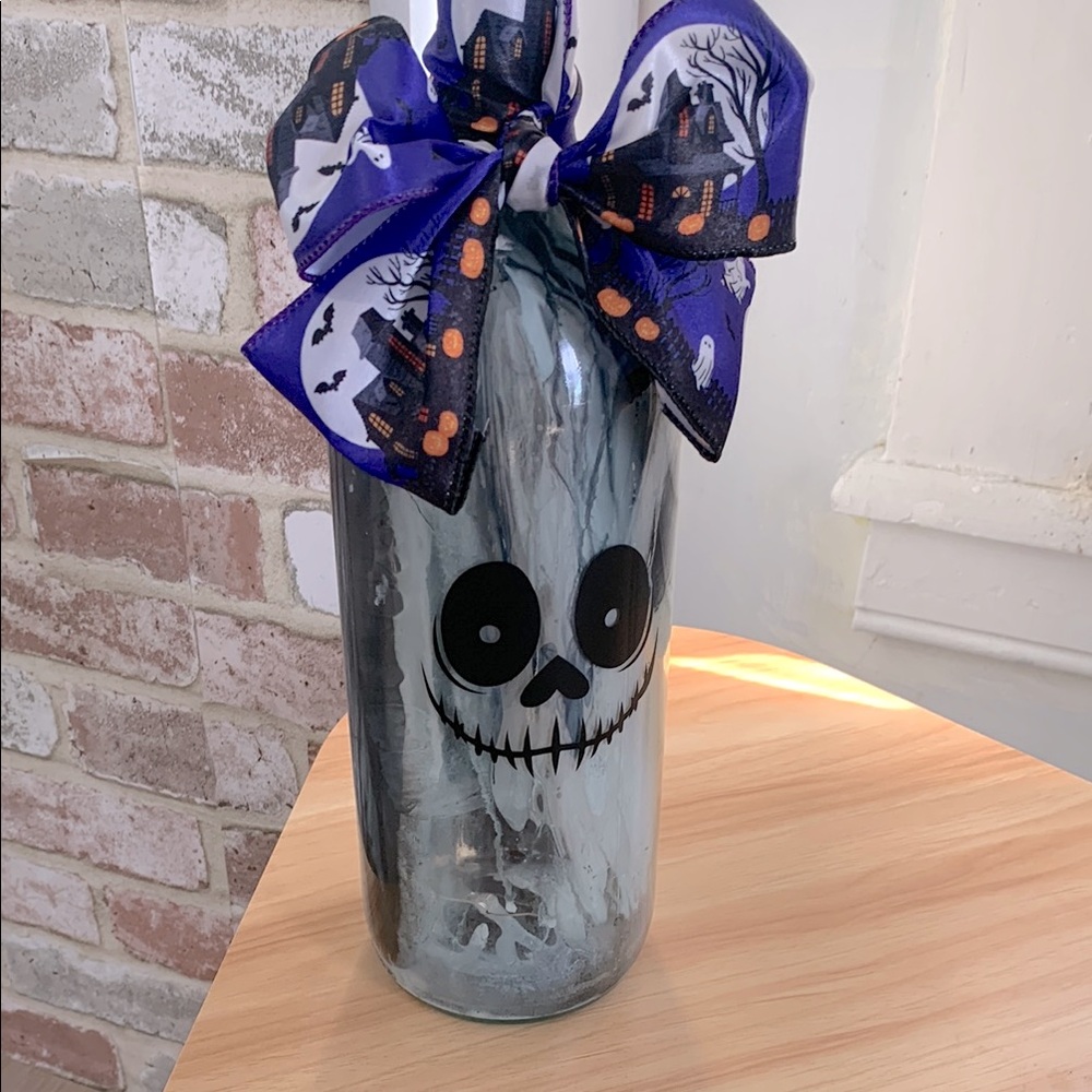 OOAK, Hand Crafted- hand painted, Halloween Skull Decor Bottle lantern